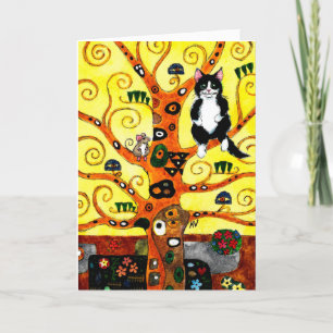 Tarjeta Festiva Cuto Cat Kitten ratón Klimt Tree of Life
