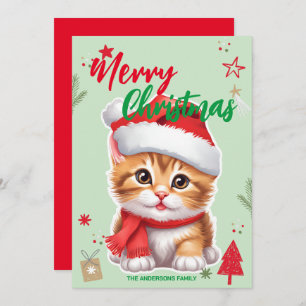 Tarjeta Festiva Cuto CAT kitty santa Navidades Holiday Nombre de f