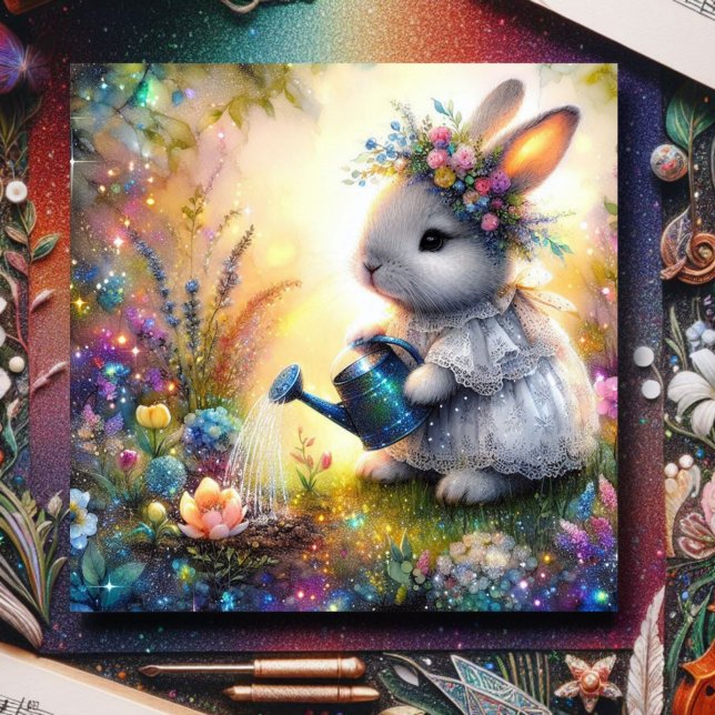Tarjeta Festiva Cuto Floral Fantasía Art Bunny Spring Garden Pascu (Subido por el creador)