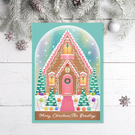 Tarjeta Festiva Cuto Ilustrado Gingerbread Snowglobe