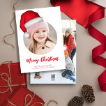 Tarjeta Festiva Cuz Merry Christmas Photo Santa Hat<br><div class="desc">Celebra la temporada con nuestras tarjetas de fotos de Feliz Navidad que incluyen tipografía linda y un sencillo ambiente familiar de vacaciones! Diseñadas con un toque minimalista y elementos caprichosos, estas tarjetas muestran una paleta roja festiva, gorras de Santa Claus y divertidos temas del Polo Norte. Con adorables acentos de...</div>
