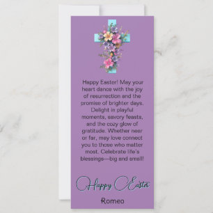 Tarjeta Festiva Cyan Floral Cross Happy Easter Card