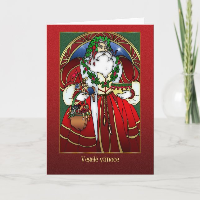 Tarjeta Festiva Czech Christmas Card - Santa Claus - Red And Gold (Anverso)