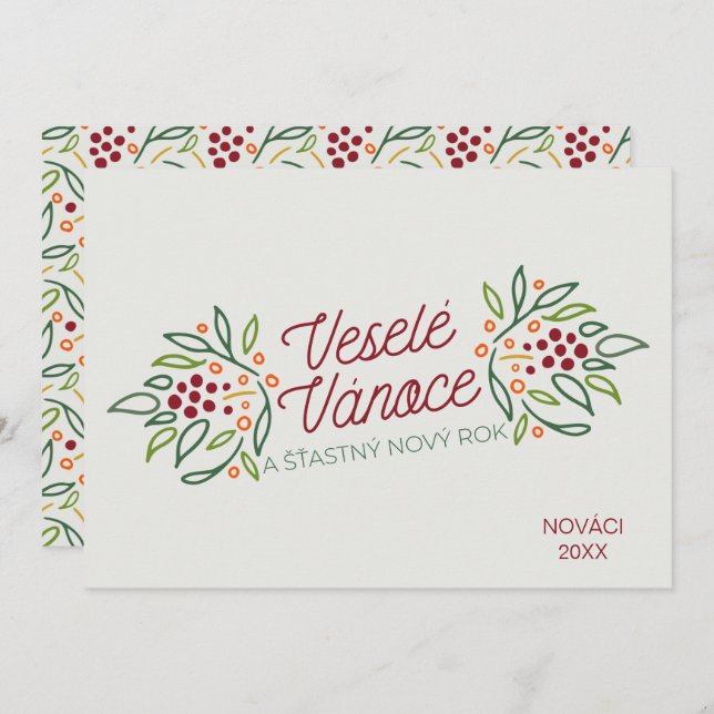 Tarjeta Festiva Czech Language Merry Christmas & New Year  (Anverso / Reverso)