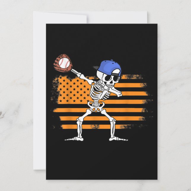 Tarjeta Festiva Dabbing Skeleton Béisbol Funny Halloween (Anverso)