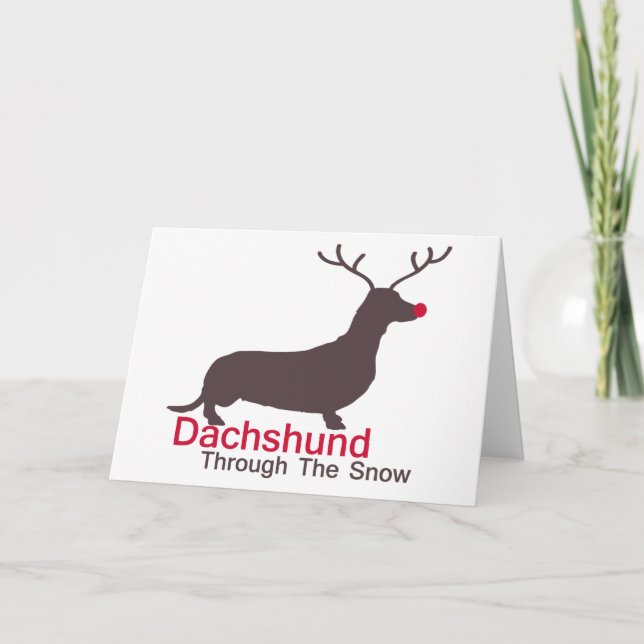 Tarjeta Festiva Dachshund A Través De La Nieve (Anverso)