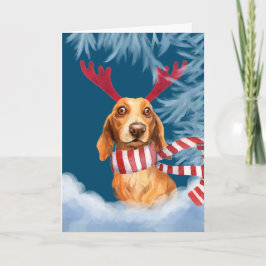 Tarjeta Festiva Dachshund a través de la nieve