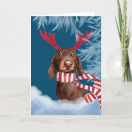 Tarjeta Festiva Dachshund A Través De La Nieve