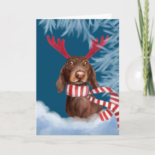 Tarjeta Festiva Dachshund A Través De La Nieve