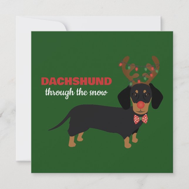 Tarjeta Festiva Dachshund a través de la nieve Cute Doxie Reno Per (Anverso)