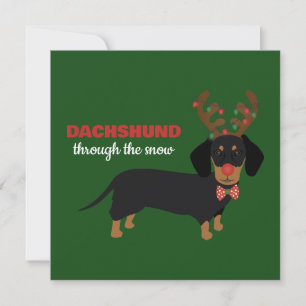 Tarjeta Festiva Dachshund a través de la nieve Cute Doxie Reno Per