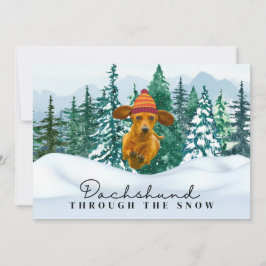 Tarjeta Festiva Dachshund a través de la nieve diversión de Navida