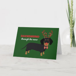 Tarjeta Festiva Dachshund a través de la nieve Doxie reno perro li
