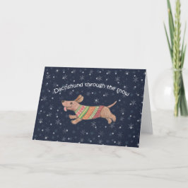 Tarjeta Festiva Dachshund a través de la nieve Perro salchicha vac