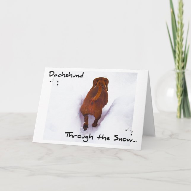 Tarjeta Festiva Dachshund a través de la nieve que estralla a (Anverso)
