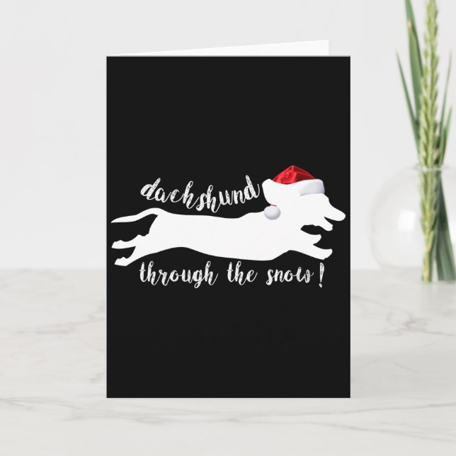 Tarjeta Festiva Dachshund a través de las vacaciones de los Navida (Anverso)