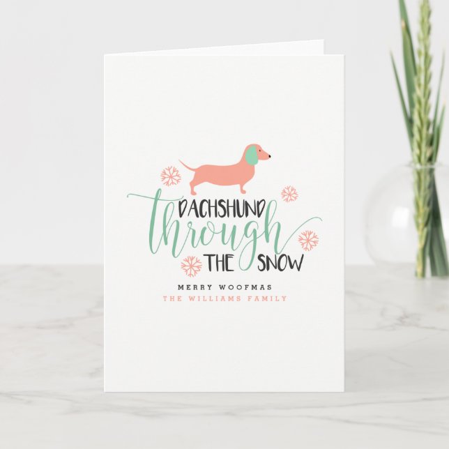Tarjeta Festiva Dachshund a través de los Navidades de la nieve (Anverso)