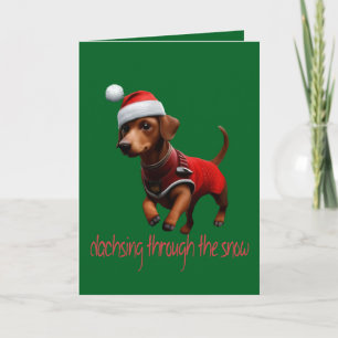 Tarjeta Festiva Dachshund Atravesando la Nieve Salchicha Perro Dac