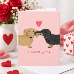 Tarjeta Festiva Dachshund beso de San Valentín Perros lindos día d