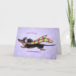Tarjeta Festiva Dachshund Black/Tan Winter Glad Tidings Personaliz