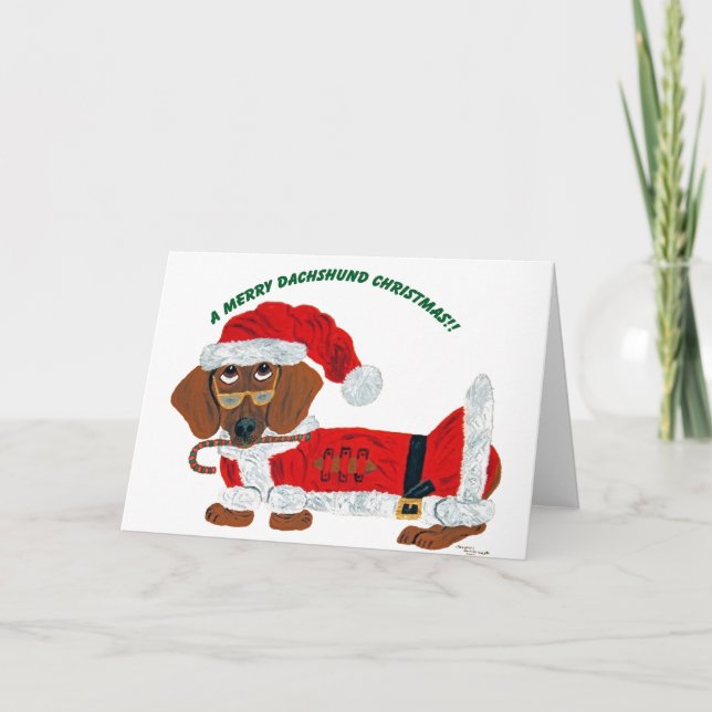 Tarjeta Festiva Dachshund Candy Cane Santa (Anverso)