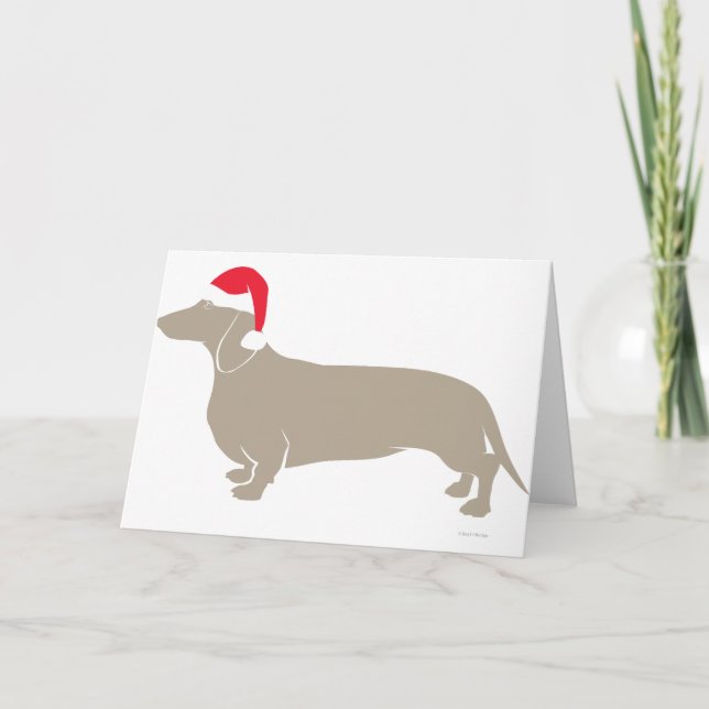 Tarjeta Festiva Dachshund clásico de Santa Doxie (Anverso)