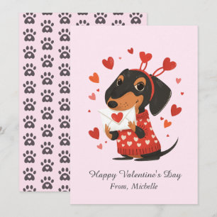 Tarjeta Festiva Dachshund Corazones Rojos Personalizados Día de Sa