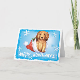 Tarjeta Festiva Dachshund de pelo largo feliz de Howliday