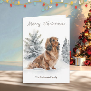 Tarjeta Festiva Dachshund de pelo largo Perro salchicha Feliz Navi