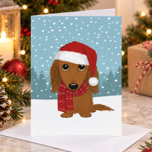 Tarjeta Festiva Dachshund de pelo largo Santa Perro salchicha Navi