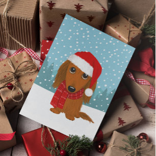 Tarjeta Festiva Dachshund de pelo largo Santa Perro Salchicha Navi