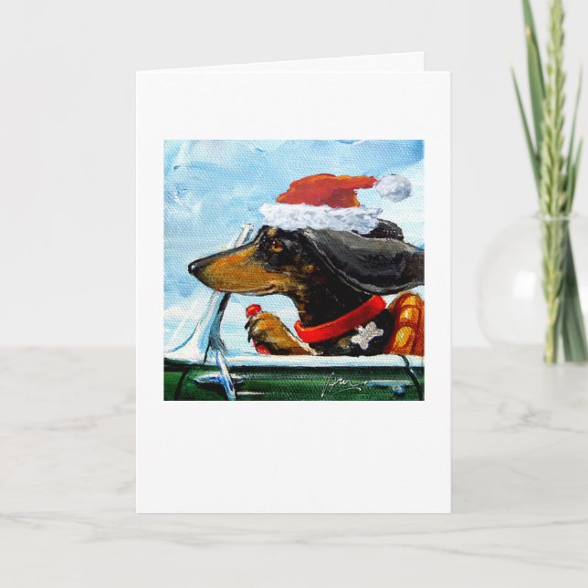 Tarjeta Festiva Dachshund de Santa (Anverso)