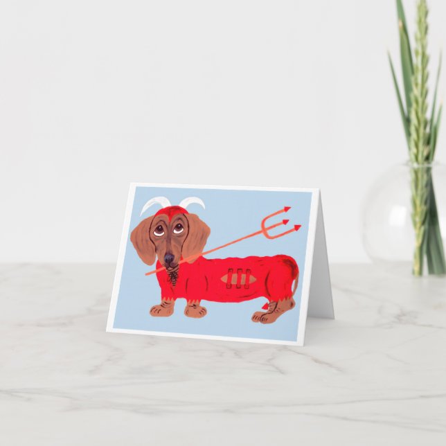 Tarjeta Festiva Dachshund Devil (Anverso)