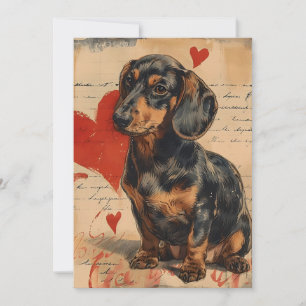 Tarjeta Festiva Dachshund Día de San Valentín Vintage