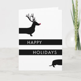 Tarjeta Festiva Dachshund divertido con cuernos Felices Fiestas