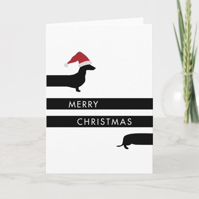 Tarjeta Festiva Dachshund divertido con el gorra de Santa buenas (Anverso)
