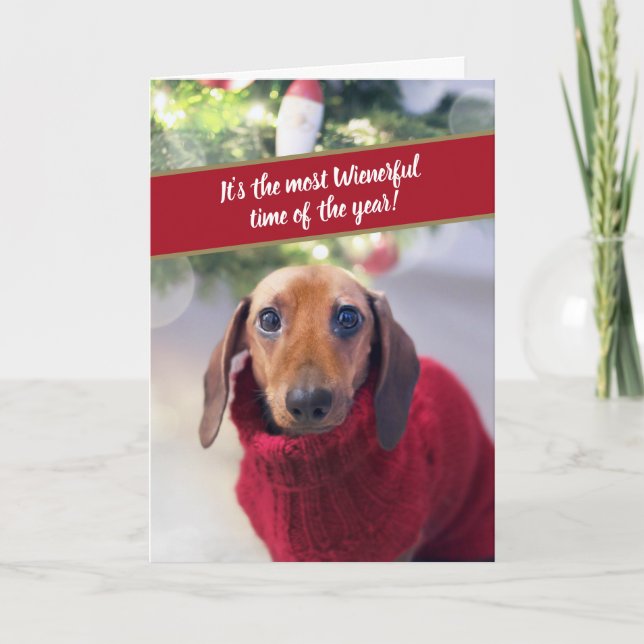 Tarjeta Festiva Dachshund Divertido Momento Más Wienerful del Año (Anverso)