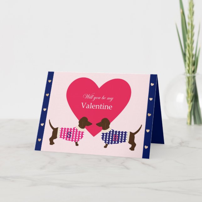 Tarjeta Festiva Dachshund Dog Heart Monograma inicial doblado (Anverso)