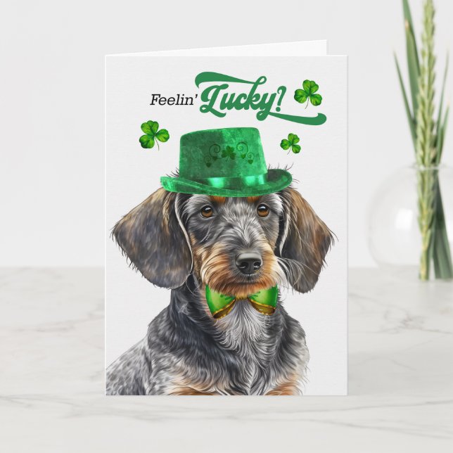 Tarjeta Festiva Dachshund Dog Lucky St Patrick (Anverso)