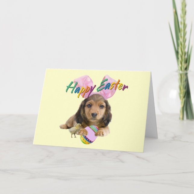 Tarjeta Festiva Dachshund Easter Bunny (Anverso)