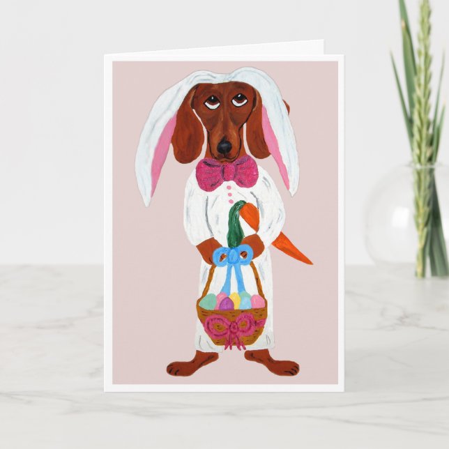 Tarjeta Festiva Dachshund Easter Bunny (Anverso)