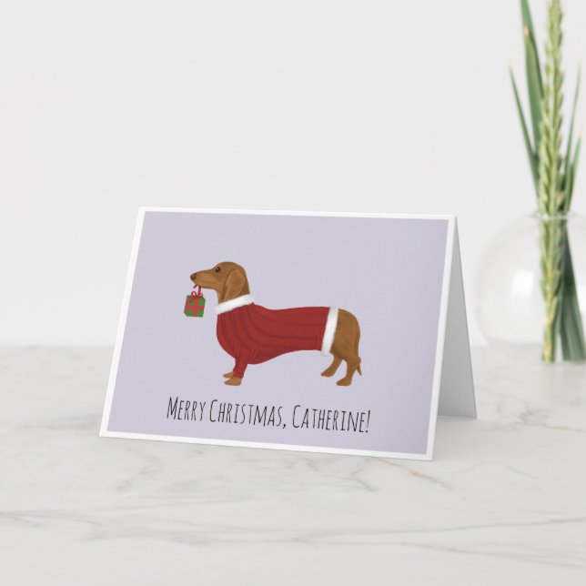 Tarjeta Festiva Dachshund en el paro de los Navidades (Anverso)
