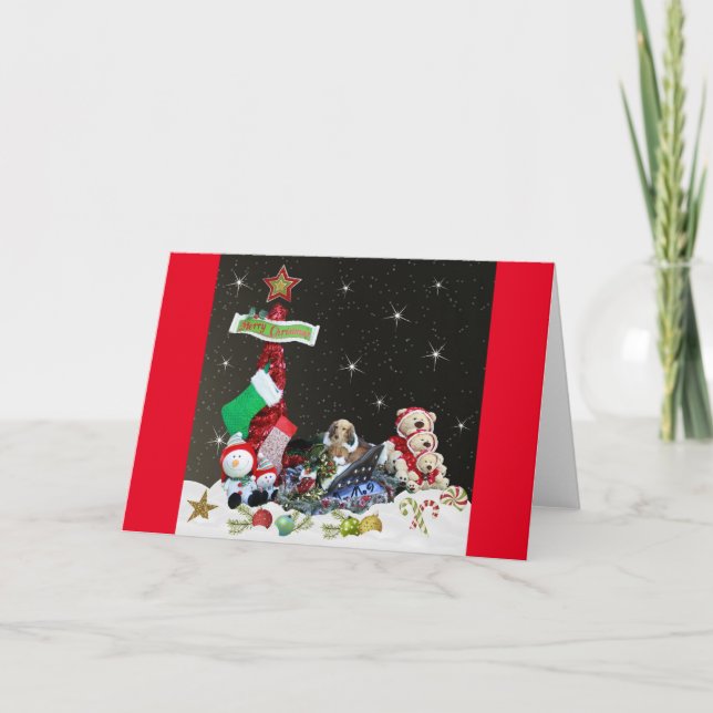 Tarjeta Festiva Dachshund en sus Navidades Sleigh (Anverso)