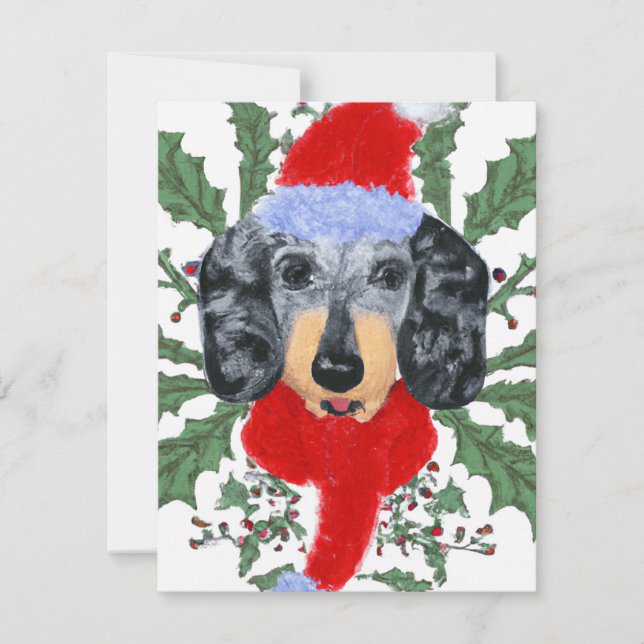 Tarjeta Festiva Dachshund festivo en una carta de Navidades guerre (Anverso)