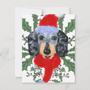 Tarjeta Festiva Dachshund festivo en una carta de Navidades guerre