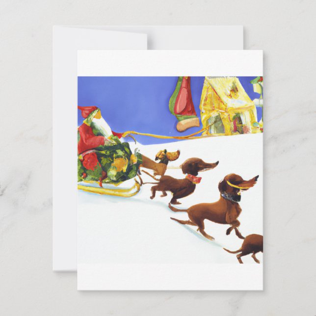 Tarjeta Festiva Dachshund festivo y la acuarela Santa Pulling Chr (Anverso)