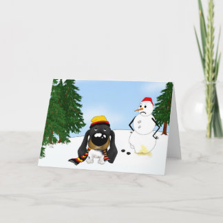 Tarjeta Festiva Dachshund Invierno Nieve
