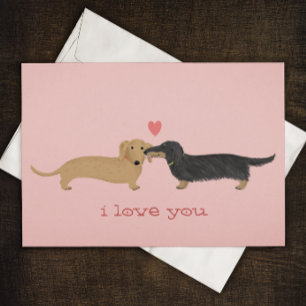 Tarjeta Festiva Dachshund Kiss Wiener Perros Love Valentine Card