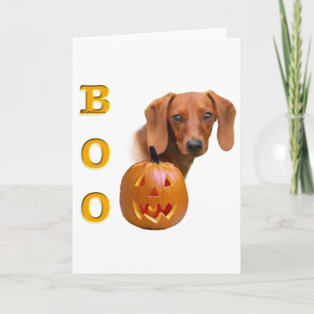 Tarjeta Festiva Dachshund (liso) Boo (Anverso)