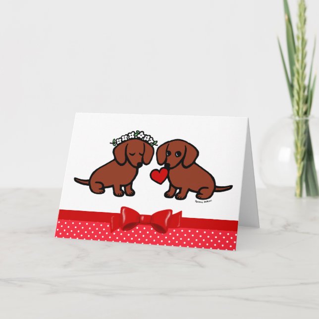 Tarjeta Festiva Dachshund Love Couple Personalizado (Anverso)